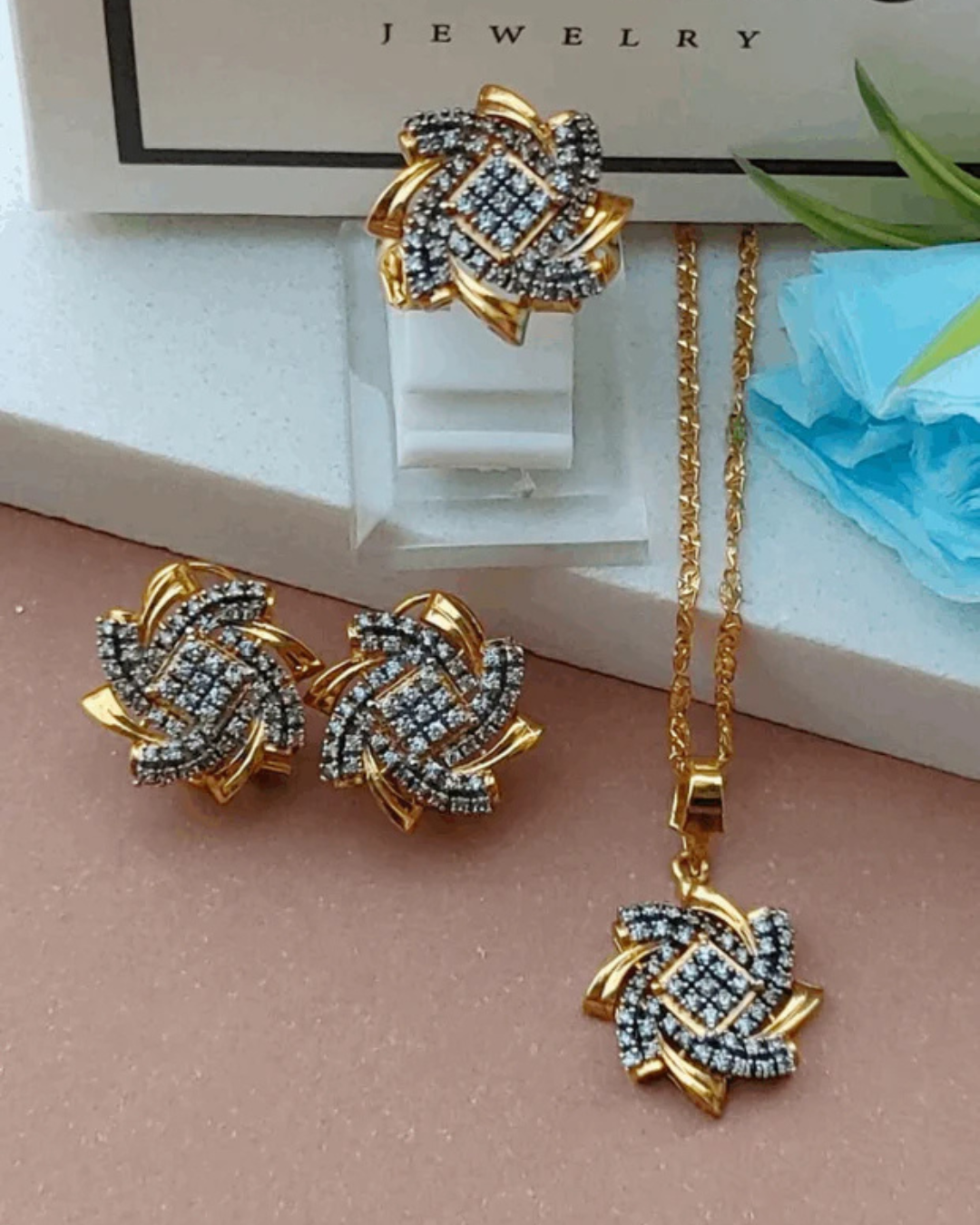 22K Gold Plated Diamond Cut Jewelry Set | LS-400
