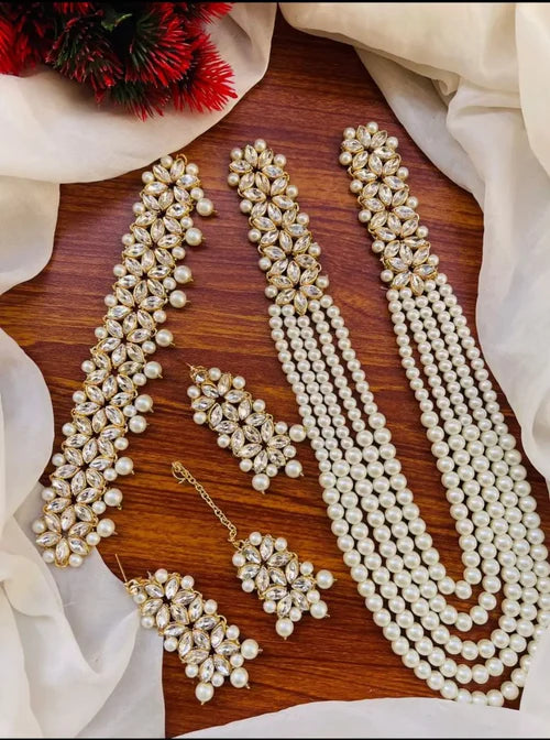 Mughlai Pearl Bridal Necklace Set with Pearls | 5 pcs