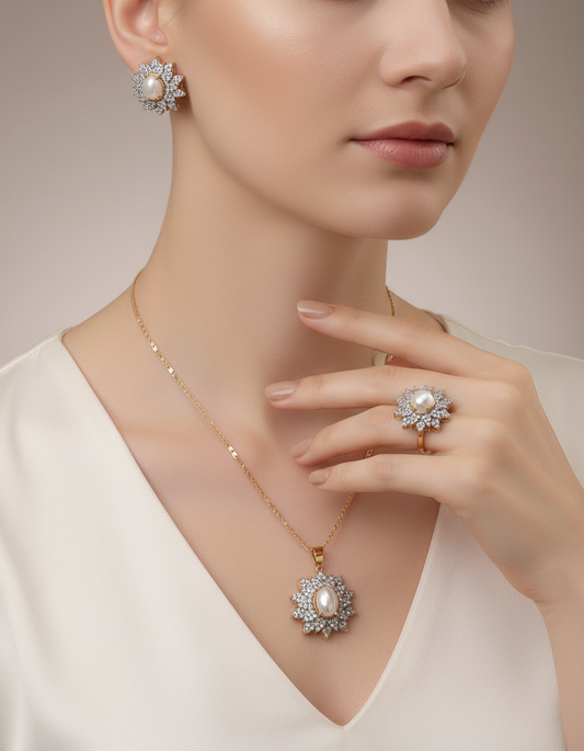 Pearl Sunburst Necklace Set | LS-3529