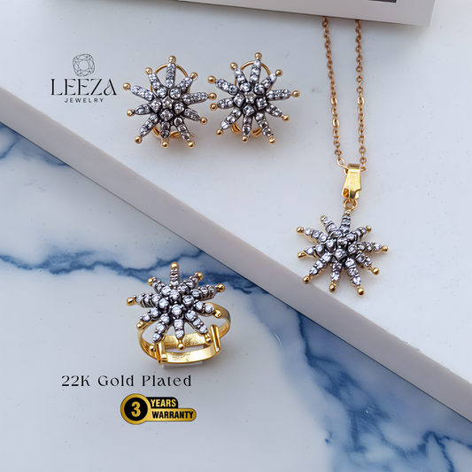 💎Diamond Cut Cubic Zircon Locket Set | 22K Gold Plated | LS-553
