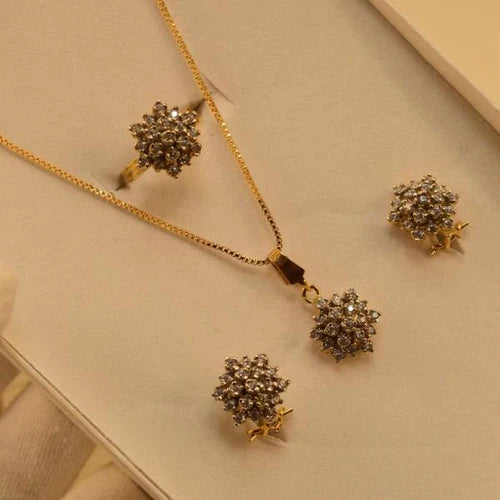 Crystal Stones Gold Plated Pendant Set |  4 Pcs