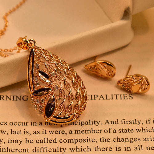 Gold Plated Leaves Pendant Set |  3 Pcs